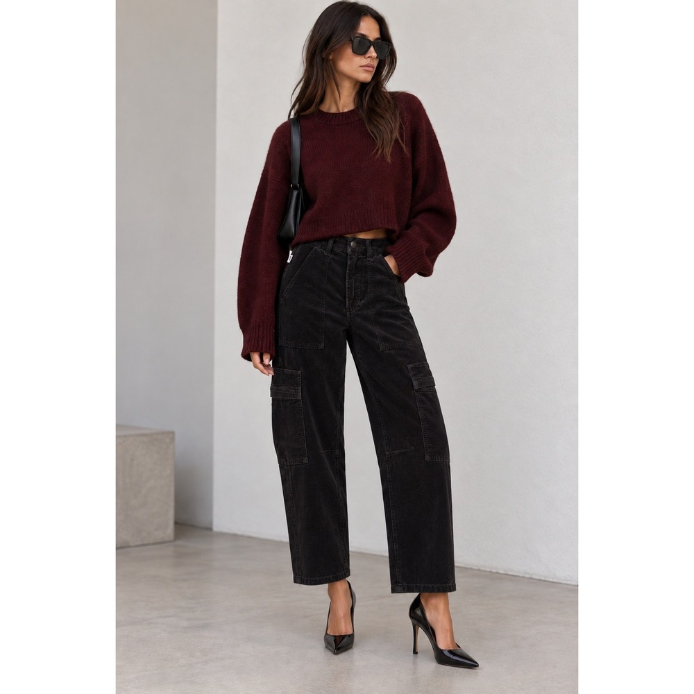 New Citizens of Humanity Cargo Barrel Leg Pants Womens 24 Black Corduroy Utility